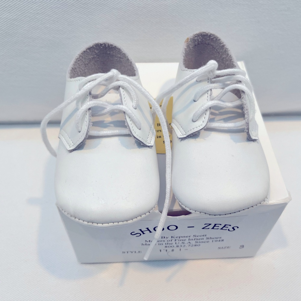 Vintage white leather baby boy shoes